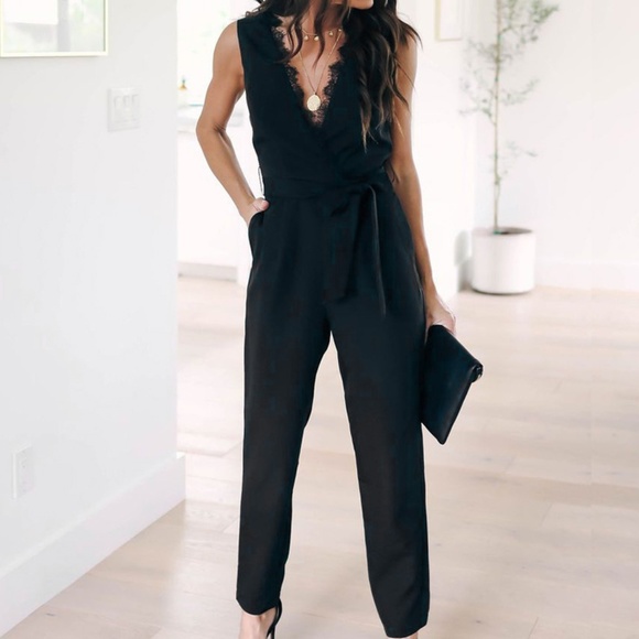 Amora Black Lace Detail Sleeveless Jumpsuit - Picture 3 of 8